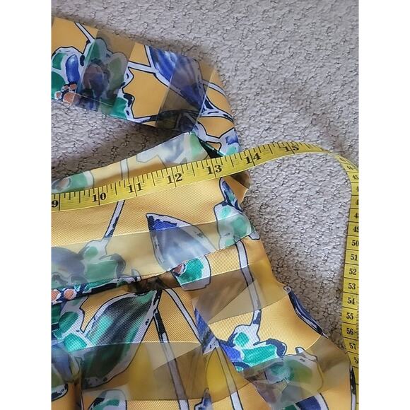 Banjul Women’s A-line High Low Skirt Yellow Size S Floral Pleated Striped Sheer - Picture 9 of 12